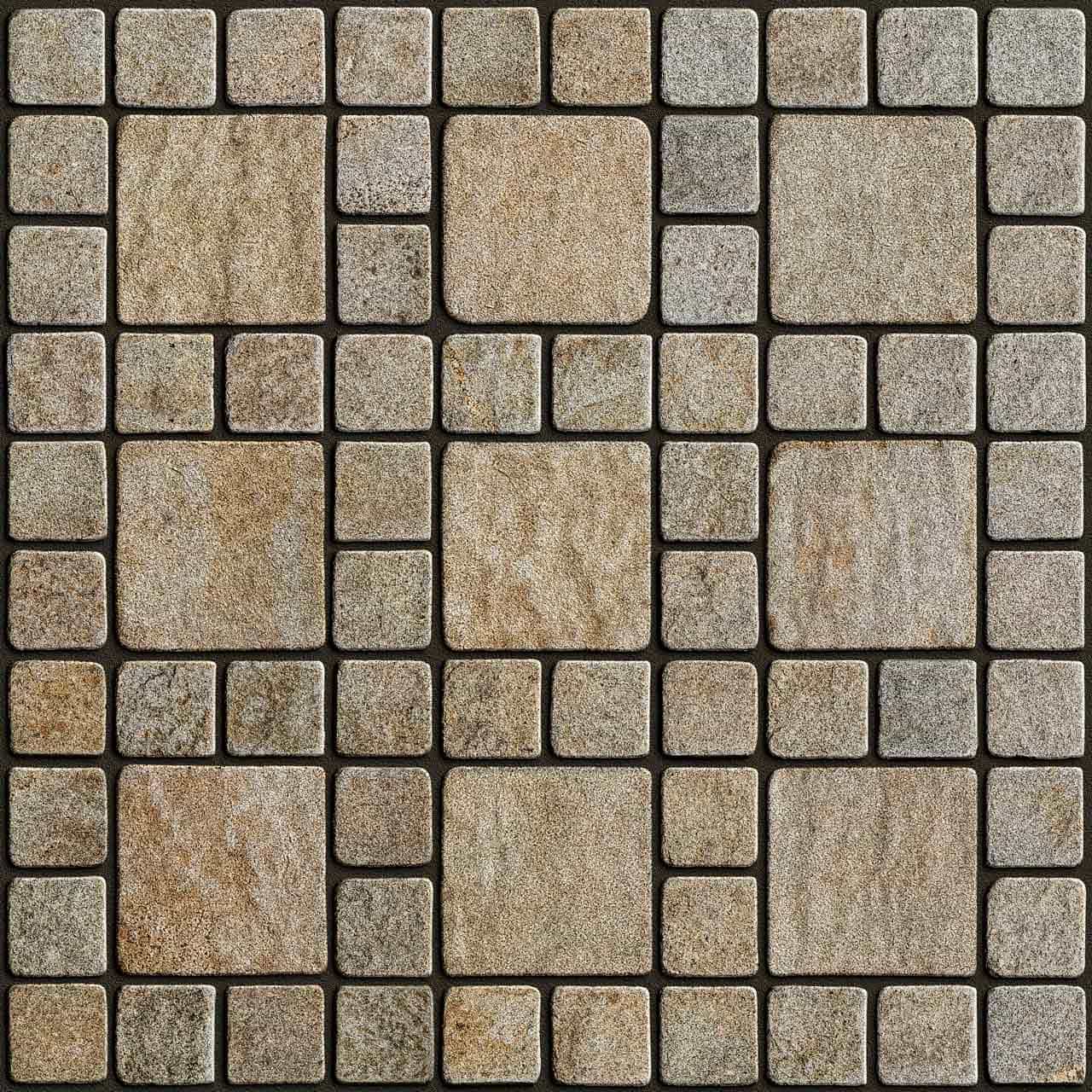 Мощение гранитной брусчаткой RKS Slate Vermont 200x200 мм. Ландшафтный дизайн участка.