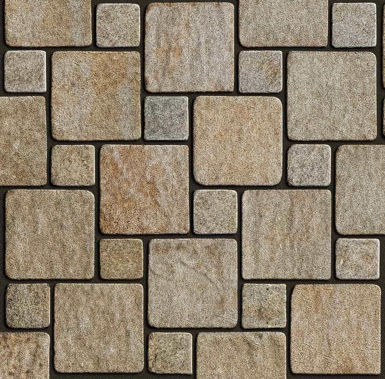 Мощение гранитной брусчаткой RKS Slate Vermont 200x200 мм. Ландшафтный дизайн участка.