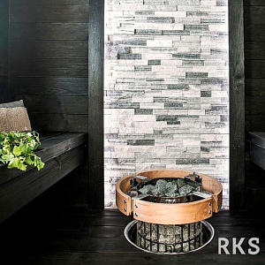 Отделка сауны — натуральный камень для отделки бани 3D панели RKS SLATE Мрамор Cloudy Grey Classic