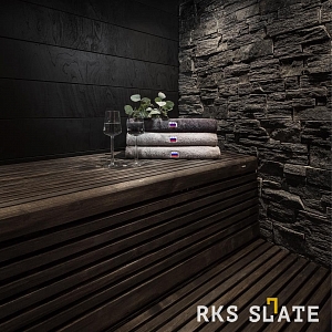 отделка бани внутри 3D панели RKS SLATE Кварцит Black Quartz Country