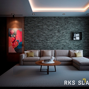 Натуральный камень в интерьере 3D панели RKS SLATE Сланец Black Waterfall Rockface